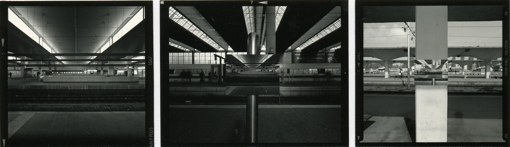 A photo project entitled "Duesseldorf-Munich-Ljubljana-Budapest" by Nika Span / Nika Špan. Materials: a mounted black-and-white photograph. Exhibition: Time as Structure, Method as Meaning, Stúdió Galéria, Budapest, Hungary